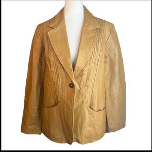 D&Co Genuine Leather Oversized Boxy Blazer Jacket Women’s M Camel Tan NWOT *FLAW